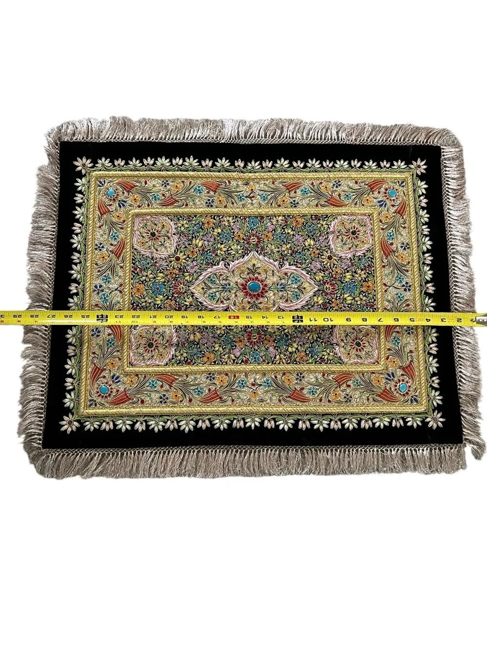 Esquisite Zardozi Style Metallic Embroidered Velvet Wall Tapestry Jeweled 20x25”